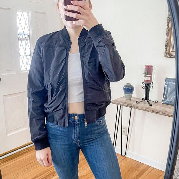 Vince Ruched Bomber Jacket Cropped Black S - Picture 10 of 10